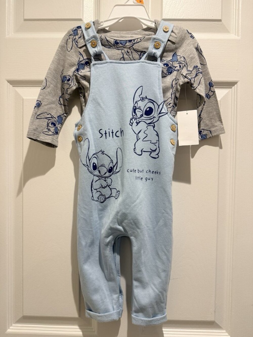 DISNEY BABY STITCH Size 12-18 Month 2PC Overalls & Long-Sleeve Shirt Set NWT